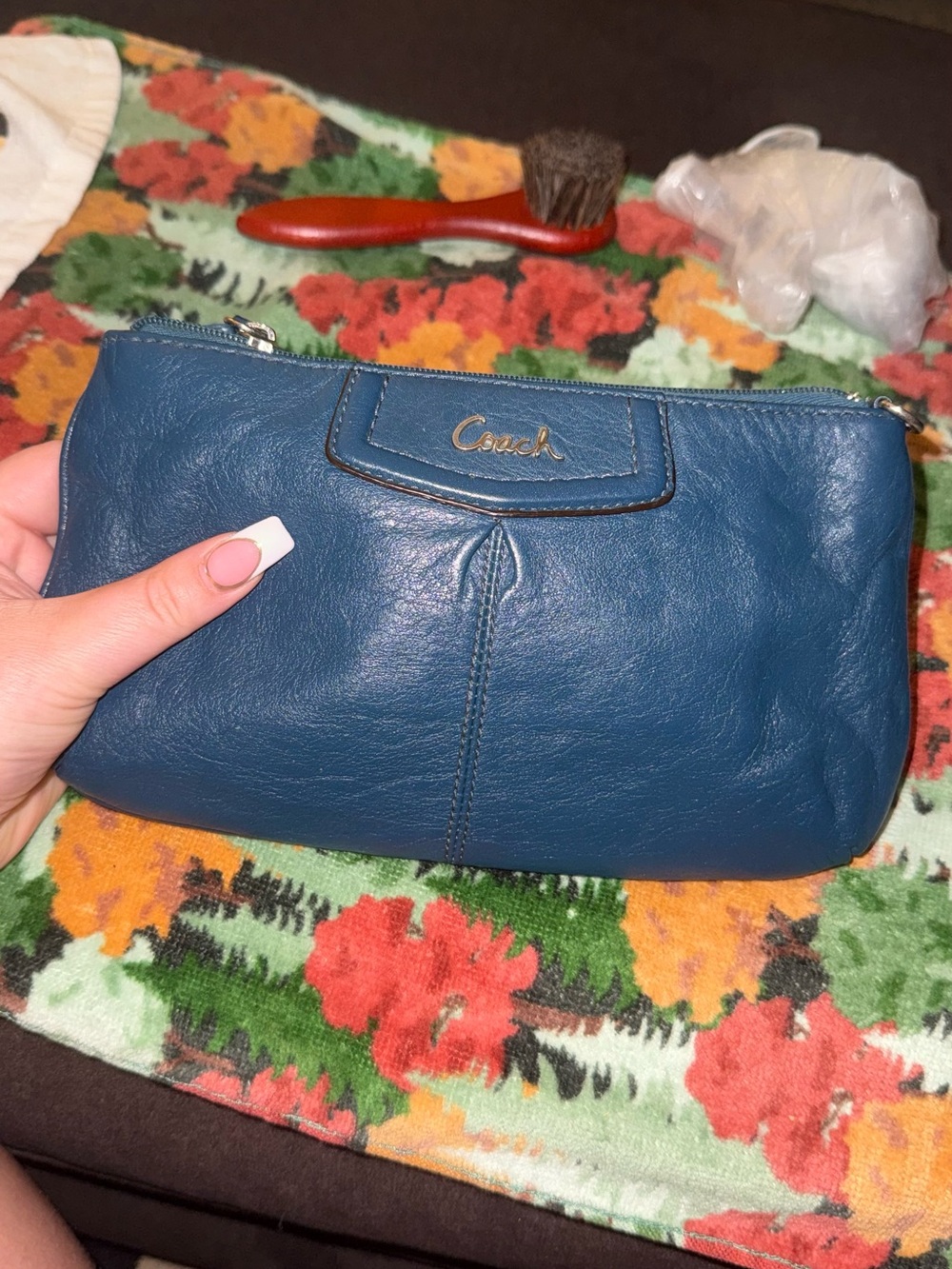 Coach Teal Leather Wristlet Clutch